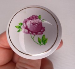Ceramic Cabinet Knobs Drawer Pulls Rose Pattern With Gold Trim Set Of 8