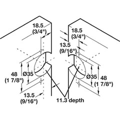Hafele America 343.90.710 Pie-Cut Corner Cabinet Hinge, 78 Degree Silver
