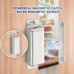 Cabinet Door Magnets, 60 Lbs Strong Magnetic Catch, Heavy Duty, 4 Pack, Silver