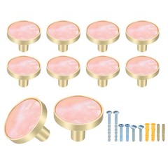 10Pcs Gold Cabinet Knobs 1-1/4″ Round Knobs Cabinet Handles, Pink