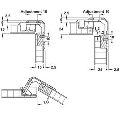 Hafele America 343.90.710 Pie-Cut Corner Cabinet Hinge, 78 Degree Silver