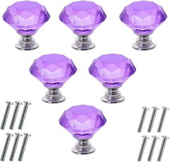 Durable 6 Pack Crystal Glass Diamond Knobs 30mm for Cabinets and Dressers