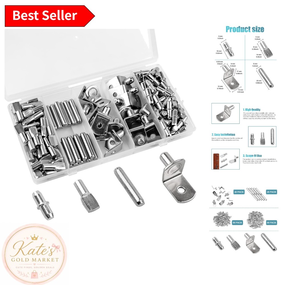 Elegant Shelf Pins Kit – 4 Stylish Support Designs, 145 Nickel Plated Pieces