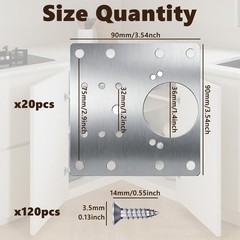 20PCS Cabinet Hinge Repair Plate Kit, Stainless Steel Plate, Silver