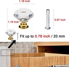 Elegant 6 Pack Gold Diamond Shaped Crystal Cabinet Knobs, 30mm Pull Handles