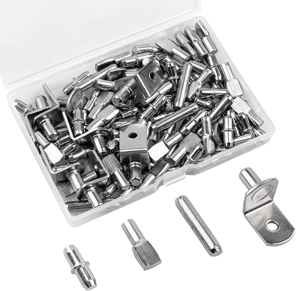 104 Pcs Shelf Pegs Kit, Upgraded Pins 4 Styles, 5mm & 1/4inch Silver