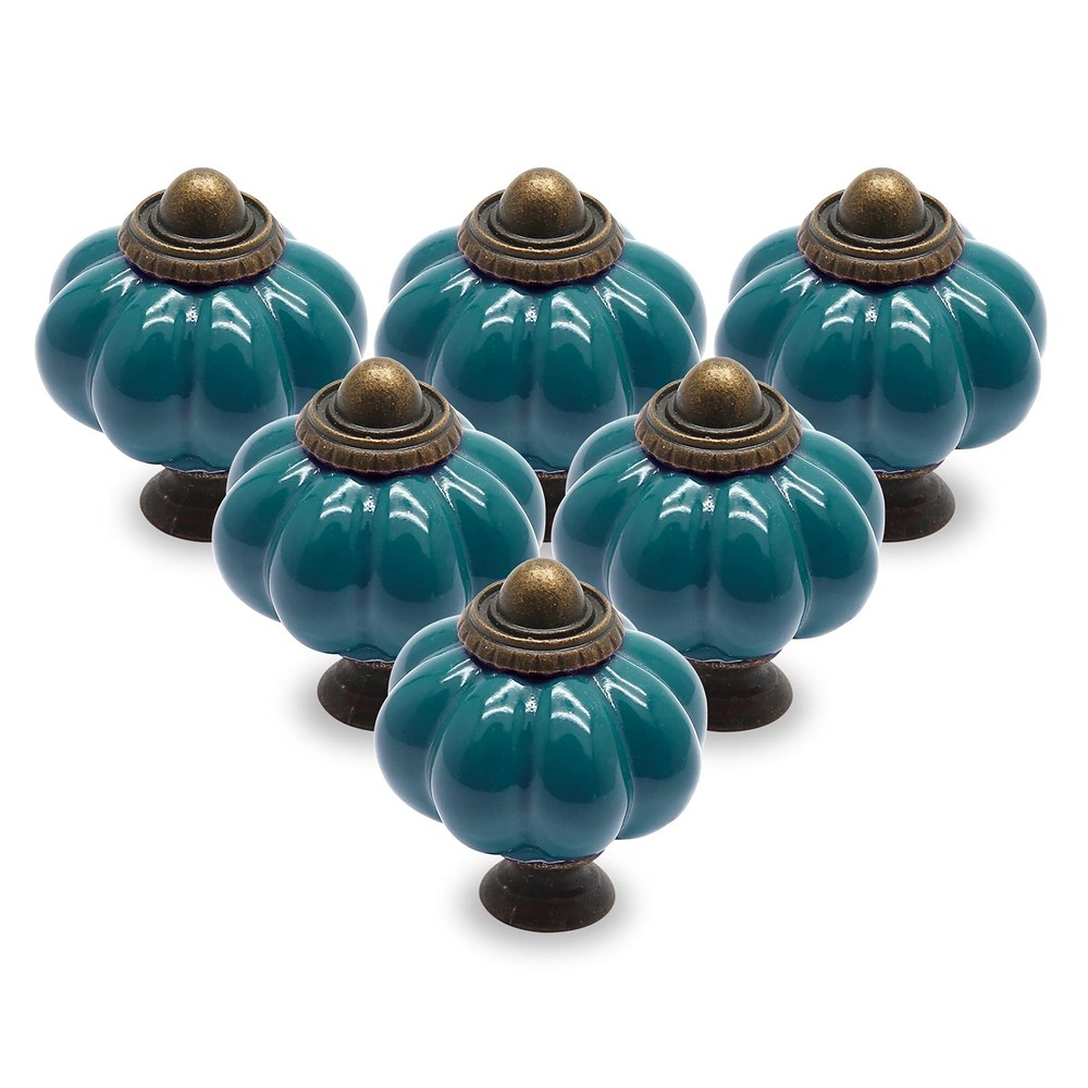 Seimneire 25pcs Teal Pumpkin Knobs, Vintage Ceramic Cabinet Knobs, Dresser Dr…