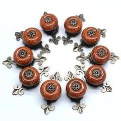 10pcs Ceramic Knobs Orange Dresser Knobs with 10 Pieces Orange with Pattern