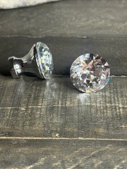 Set Of 2 Faceted Clear Crystal Glass Cabinet Knob Chrome Base Drawer Pull 1.25”