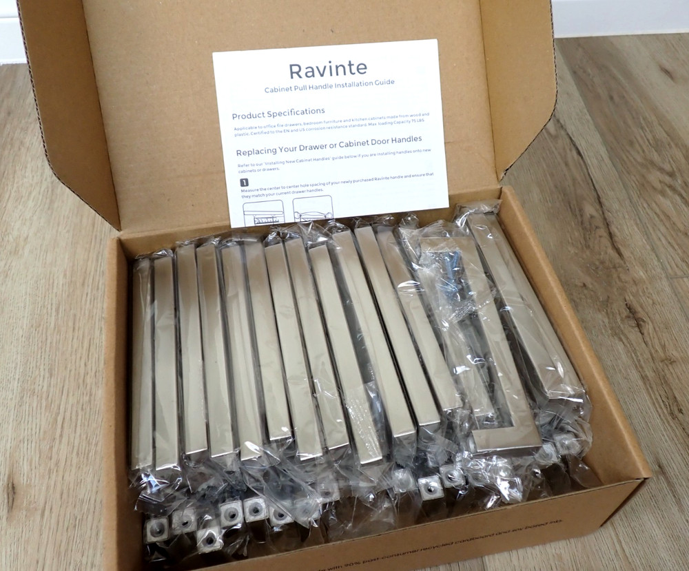 NEW RAVINTE 35 PACK CABINET HANDLES SQUARE BRUSHED NICKEL DRAWER PULL STEEL
