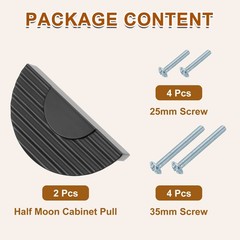 2 Pack Half Moon Cabinet Pull, 2.52″ Hole Center Drawer Pulls, Black