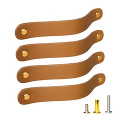ALEACAR 4 Pack Leather Drawer Pulls and Cabinet Handles, 6.7″, Light Brown