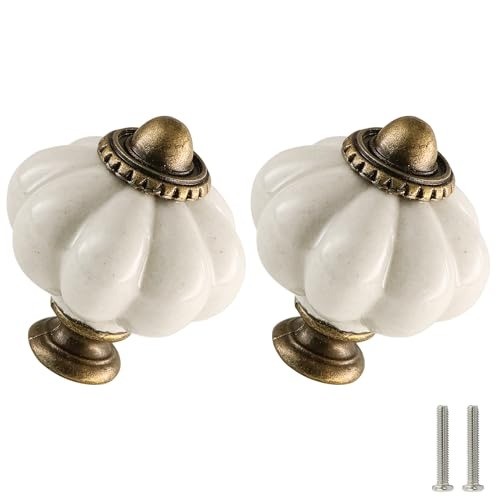 Universal Fit Antique White Pumpkin Knobs 2-Pack – Easy Install Drawer Pulls