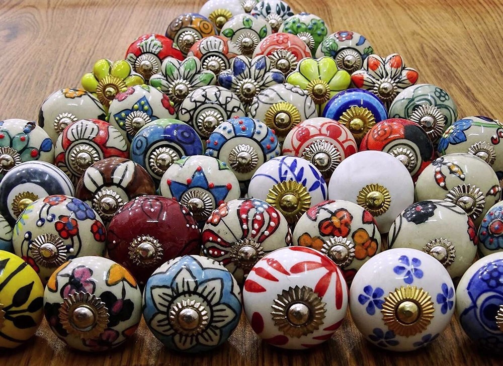 Vintage Ceramic Knobs Drawer Pulls Cupboard Knobs Indian 50 PC