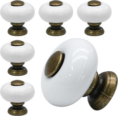 6pcs White Ceramic Drawer Knobs, Vintage Dresser Knobs with Antique Bronze Point