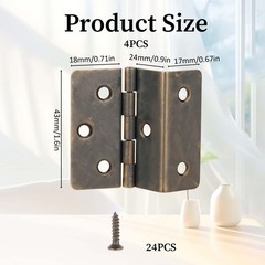 Three Fold Hinges, 4 Pieces Small Metal Chest Hinges for Wood Vintage Decorative