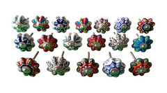 Lot Of 10 PC Indian Hand Painted Ceramic Cabinet Knobs Pulls Drawer Door Handle