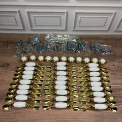 Cabinet Pulls Knobs Hardware 38pc White Gold Ceramic Traditional Regency Set