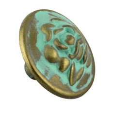 (5 Pack) 1-1/4 inch Old Rose Pattern Knob Verdigris