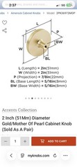 Amerock 2PK36972MOP Accent Cabinet Knobs Gold Mother of Pearl 2” Lot Of 3 Pair