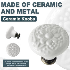 12 Pcs White Ceramic Kitchen Cabinet Knobs and Pulls, Retro Vintage