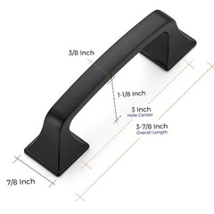 Solid 3 Inch Big Square Foot Cabinet Pulls Matte Black Arch Pull Kitchen Cabi…
