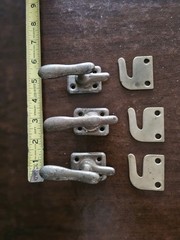 Set of 3 Antique Ice Box or Country Cabinet Door Latch &Flat Keepers-Brass Wash