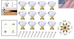 Elegant 6 Pack Gold Diamond Shaped Crystal Cabinet Knobs, 30mm Pull Handles
