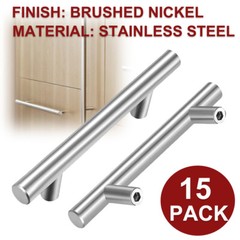 15Pack Brushed Nickel Kitchen Cabinet Pulls Stainless Steel Drawer T Bar Handles