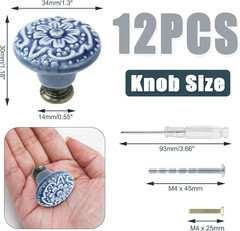 12 Pcs Light Blue Vintage Round Ceramic Cabinet Knobs and Pulls for Drawer, Cupb
