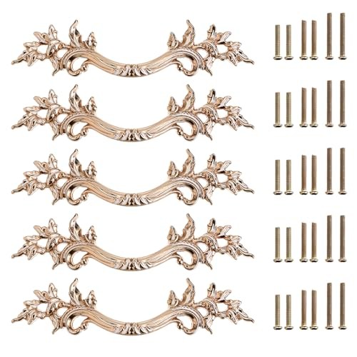 Pack of 5 European Style Vintage Cabinet Handles Pulls, Antique Gold