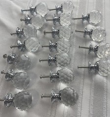 18 – Brilliant Crystal Drawer Cabinet Knobs Glass Round NICKEL Faceted 1″ D