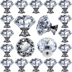 26 Pcs Glass Cabinet Knobs Crystal Drawer Pulls Clear 30 Mm Diamond for Kitchen,