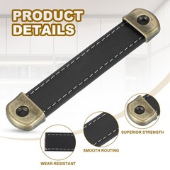2Pcs 4.4″ Leather Drawer Pulls with Iron Sheet with 18mm Screws Black