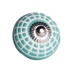 1.5 X 1.5 X 1.5 Ceramic Metal Turquiose And White 12 Pack Knob