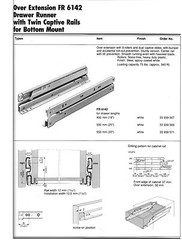 HETTICH #FR6142/450mm DRAWER SLIDES, FULL-EXTENSION, WHITE, 110 POUNDS CAPACITY