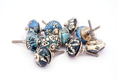 20 Ornate Aqua Blue Green Assorted Colour Floral Ceramic Knobs for Cabinets &…