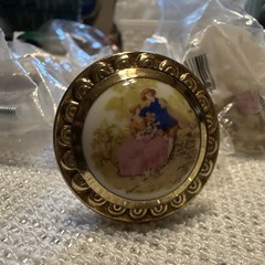 Vintage Gold Tone Round Ceramic/Metal Cabinet Knobs Pastoral 1.5″ 8pk Screws