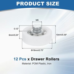 12Pcs M6 x 0.12″ Thread Drawer Rollers Flat Surface 19mm Pulley Roller Wheels