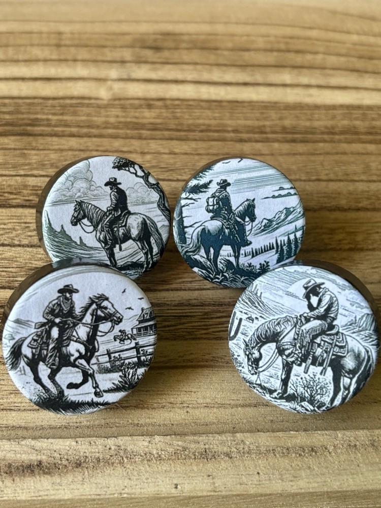 Western Cowboy Ranch Cabinet Knobs Drawer Pulls Set Of 4 Classic Black & White