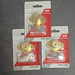 x3 ACE 5302591 2in Brass Drawer Lock Bright Brass Finish w/ 2 Keys