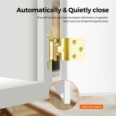 20 Pack Gold Cabinet Hinges, 3/8 Inch Overlay, Semi-Concealed, Self-Closing