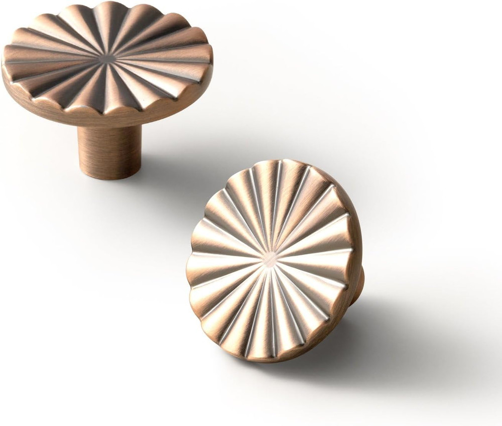Goo-Ki 1.5”(38mm) Dia Brushed Copper Cabinet Knob, Big Zinc Alloy Drawer Knobs