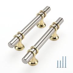 5 PCS 3 Inch Brushed Nickel And Gold Cabinet Pulls Heavy Duty Zinc Alloy