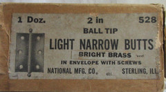 NOS Light Narrow Butts hinge bright brass ball tip 2″ #528 Cabinet door shutter