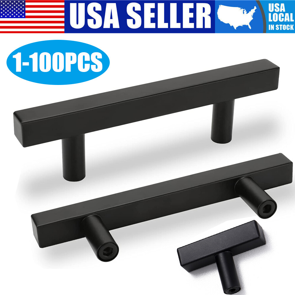 2″-10″ Black Kitchen Cabinet Pulls Stainless Steel Drawer T Bar Knob Handles Lot