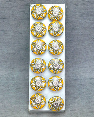 12 Hand Painted Ceramic Drawer Knobs 2” wide Clean New & Unused in the Open Box