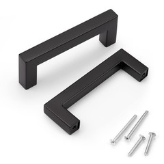 Cabinet Handles 10 Pack Matte Black 3.5″ Hole Center Modern Drawer Pulls Square