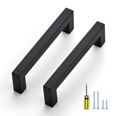 3 Pack 4-1/2 Inch Square Cabinet Pulls, Matte Black, Kitchen, Screwdriver
