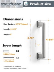 Brushed Nickel Cabinet Pulls Square 3.78″ 96mm Hole Center Silver 5 PCS